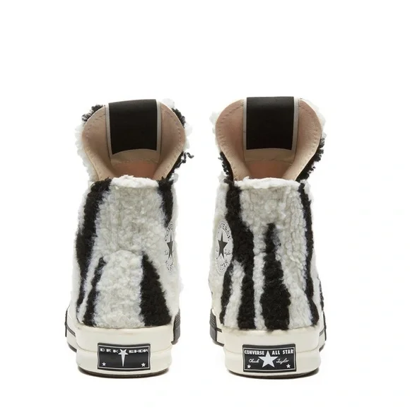 Rick Owens DRKSHDW x Converse TURBODRK White Shearling High-Top Zebra Sneakers - Picture 5 of 9